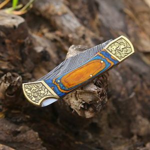 Couteau de poche tactique de chasse EDC à double action, lame en acier Damas haute dureté, couteau pliant de camping extérieur gravé - Product Image 4