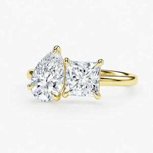 Pear & Princess Cut Certified Lab Grown Diamond <b>Two</b> <b>Stone</b> <b>Ring</b> 14K Yellow Gold Toi Et Moi <b>Ring</b> VVS1 Clarity Diamond Wedding <b>Ring</b> - Product Image 4