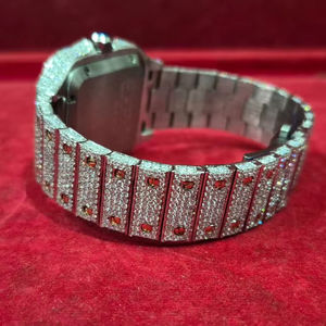 Reloj Elite Skeleton de Oro 18K con Bisel de Diamantes, Reloj de Cuarzo Moissanita con Caja de Acero Inoxidable y Correa de Cuero, Diseño de Calavera, Relojes al por Mayor - Product Image 1