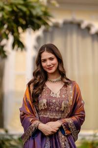Luxury Jacquard Anarkali Gown for Women Elephant Motif Embroidered Party Wear Ethnic Dress with Dupatta - Product Image 2