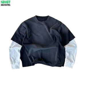 Custom 220 Grams Double Layer Knitted Waffle Short Sleeve Men's T-<b>Shirt</b> <b>Y2K</b> Acid Wash Stone Faded Cuff 100% Cotton Eco-Friendly - Product Image 1
