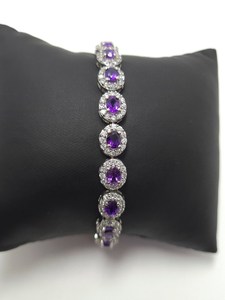 Bracelet tennis ovale en améthyste violette naturelle d'Afrique, bracelet rivière, bracelet cocktail halo, cadeau pour elle - Product Image 2