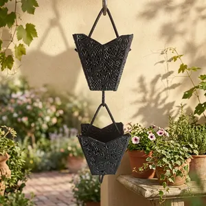 Chaîne de pluie décorative en aluminium martelé, style coupelle, pour jardin, drainage extérieur, aménagement paysager rustique et maison - Product Image 2