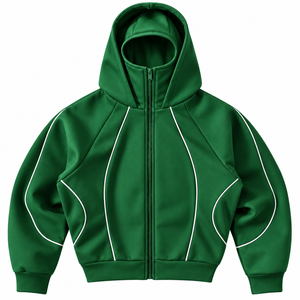 Nouveau design, vente chaude, sweat à capuche unisexe blanc avec fermeture éclair, passepoil contrastant noir, design de panneaux sculptés modernes, veste streetwear personnalisée 100% - Product Image 3