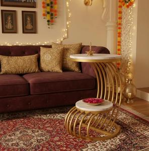Modern Round <b>Console</b> <b>Table</b> with Marble Top and <b>Gold</b> Metal Pedestal Base for Living Room Furniture - Product Image 6