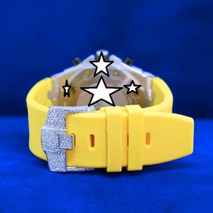 Luxury Men's Stainless Steel Round <b>Chronograph</b> Watch With Sapphire Crystal Yellow Silicone Band Quartz Movement - Product Image 4