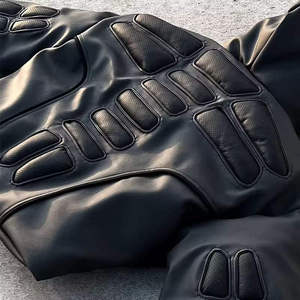 Men's Black Frux Leather Hoodied Puffer <b>jacket</b>- Streetwear <b>Zip</b>_<b>Up</b> Winter Coat Custom Logo - Product Image 3