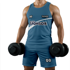 Custom Men Summer Gym Clothing Set Fitness Tank Top Shorts OEM ODM Humedad Wicking Transpirable Velour Workout Activewear Factory - Product Image 3
