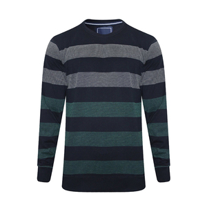 Sweat-shirt à col rond rayé en tricot pour homme, coupe classique, manches longues, bleu foncé, gris, vert, décontracté pour l'automne - Product Image 3