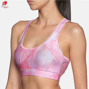 Soutien-gorge de sport dos nageur à maintien élevé pour femme, avec coussinets amovibles, imprimé marbre rose, en Spandex/Nylon sans couture, pour le yoga et les entraînements en salle de sport - Product Image 5