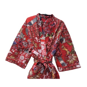 Kimono de algodón Kantha de retazos Vintage hecho a mano para mujer, ropa de descanso informal elegante de verano, hogar indio único 100% térmico - Product Image 4