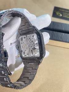 Montre automatique BOJ CATie.R011 noire squelette avec diamants VVS, verre luxueux, acier inoxydable, entièrement sertie de moissanite, mouvement automatique, 41 mm - Product Image 3