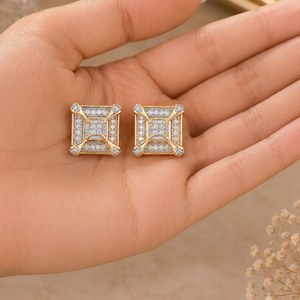 Women's Square Shape Real Round Diamond <b>Stud</b> <b>Earrings</b> in 10K White Gold | Screw Back Diamond <b>Earrings</b> | Luxury <b>Fine</b> Jewelry Gift - Product Image 2