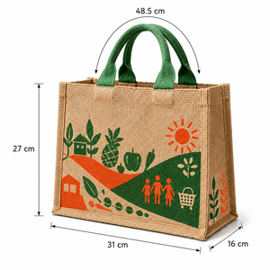 Bolsa de Compras de Yute Natural con Logotipo Personalizado, 31x27x16 cm, Laminada en PP, Reutilizable, Impresa, con Asas de Cuerda de Algodón, Venta al Por Mayor - Product Image 2