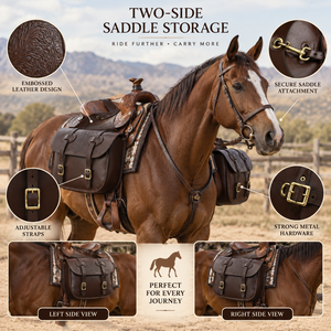 Sac de selle pour cheval western |   Pochette de rangement en cuir double face avec sangles réglables pour l'équitation et les voyages en plein air - Product Image 5