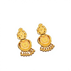 Sanskruti Gold 22K <b>Solid</b> Gold Stud <b>Earrings</b> Traditional Indian Temple Jewelry Jhumka Drops for Women Fine Handcrafted Jewelry - Product Image 1