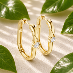 18K Yellow Gold Solitaire Round Lab Grown Diamond E VVS Elongated Oval Shaped Huggie <b>Hoop</b> <b>Earrings</b> Fine Jewelry OEM Manufacturer - Product Image 1