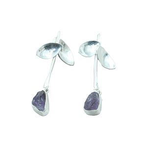 Boucles d'oreilles pendantes en améthyste brute naturelle, faites à la main, en argent sterling 925, avec pierres précieuses en cristal violet, bijoux bohèmes pour femmes, cadeau - Product Image 1