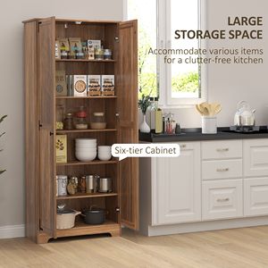 Armoire de rangement autoportante de style farmhouse marron de 72 pouces avec étagères réglables, meubles de rangement pour la cuisine - Product Image 5