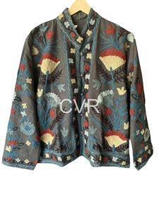 Manteau vintage brodé à col mandarin, grande taille, pour femme, vêtement d'extérieur d'automne, manches longues, veste décontractée en coton - Product Image 1