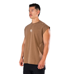 เสื้อกล้ามผู้ชายสีน้ำตาลแบบไม่มีแขนทรงโอเวอร์ไซส์สำหรับออกกำลังกาย เสริมสร้างกล้ามเนื้อ ฟิตเนส สตรีทแวร์ รับผลิตแบบ OEM จำนวนมาก - Product Image 3