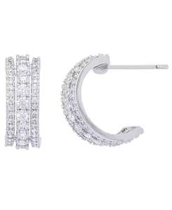 Boucles d'Oreilles Triple Rangée Demi-Créole en Argent avec Zircon Cubique | Macy's - Product Image 2