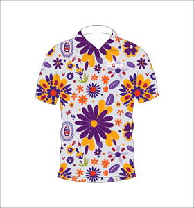 เสื้อโปโลผู้ชายสีม่วงลายดอกเดซี่ พิมพ์ลายทั่วตัว แขนสั้น สไตล์ลำลอง สำหรับเล่นกอล์ฟ - Product Image 3