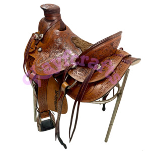 Selle Western Wade fabriquée à la main avec siège en daim à fleurs Harnais en cuir pleine fleur Confort de conduite ultime - Product Image 3