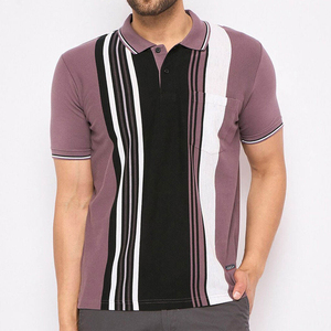 Polo en tricot à manches courtes pour homme, à blocs de couleur et rayures, avec poche, coupe décontractée, pantalon gris - Product Image 3