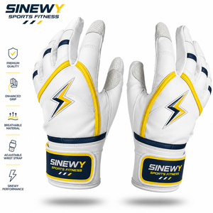 SINEWY <b>Baseball</b> Batting Gloves White Polyester/Cotton Breathable Hook Loop Closure Ambidextrous Padded Unisex Adult Gloves - Product Image 1