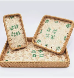 Plateau à fruits rectangulaire en rotin avec incrustation de nacre, motif animalier, Noël, naturel, fait main, écologique, qualité commerciale - Product Image 2