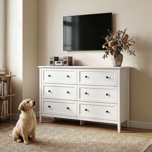 Cassettiera a Doppia Fila con Sei Cassetti, Struttura con Finitura Bianca Goffrata SG014FD, Pannello in Truciolato MDF con Superficie in Melamina, 120*40*80cm - Product Image 1