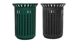 Contenedor de Basura Metálico Cilíndrico Resistente para Exteriores HD MECHANICAL VIETNAM, con Tapa Abierta y Listones, para Uso Público en Parques y Calles - Product Image 2