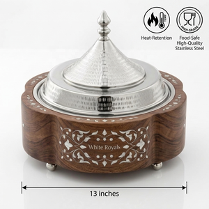 Imperial Mother of Pearl Inlaid Wooden Chafing Dish <b>Buffet</b> Set Luxury Thermal <b>Buffet</b> Server with Stainless Steel Finial Lid - Product Image 4