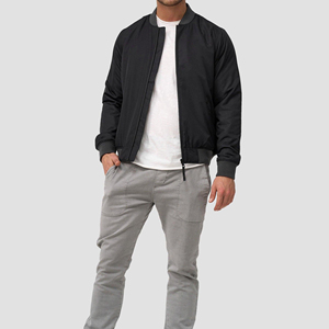 Chaqueta Bomber Negra para Hombre, Cierre de Cremallera, Estilo Casual, Cuello Redondo, Material de Poliéster, Ropa de Invierno, Diseño con Parches y Letras, Estilo Urbano - Product Image 1