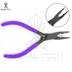 Pinzas Profesionales de Acero Inoxidable con Acabado Negro para Remover Extensiones de Cabello, con Empuñadura de Goma Suave Morada y Múltiples Orificios para Micro Anillos - Product Image 6