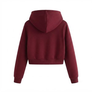 Sudadera con capucha y cremallera para mujer, con logo personalizado, color liso, manga larga, tejida, transpirable, para otoño, de longitud corta, al por mayor - Product Image 2
