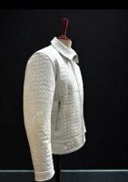Veste en cuir véritable gaufré blanc pour homme, style classique, fermeture éclair, texture premium, imperméable, coupe-vent, streetwear