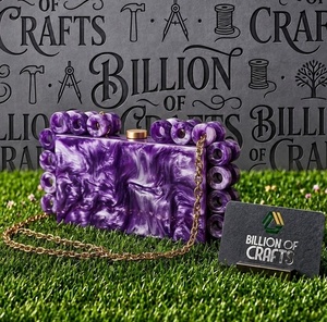 Billion Of Crafts <b>Purple</b> Resin Sculpture <b>Clutch</b> Bag With Chain Strap Artistic Fashion Design Irregular Shape - Product Image 1