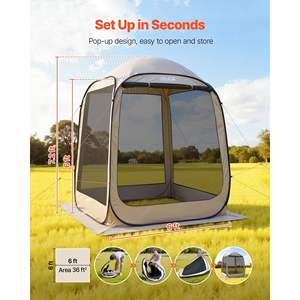 Beige 6 X 6 ft Pop-Up Screen House <b>Tent</b> <b>for</b> 4-6 People Portable Screened Canopy Carry Bag Netting Sides Ground Stakes <b>for</b> <b>Garden</b> - Product Image 2
