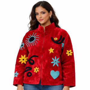 Chaqueta de invierno reversible Sujani para mujer, estilo bomber varsity, acolchada, personalizada, de otoño, talla XL, de terciopelo y algodón, manga larga, cuello mandarín - Product Image 1