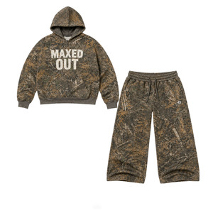 Custom Applique Embroidery Real Tree Camo Print Oversize Pullover Hoodies Loose Fit <b>Sweatpants</b> 100% Cotton Blank Camouflage <b>Sets</b> - Product Image 3