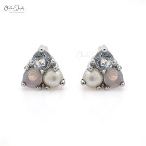 ต่างหูเงินแท้ 925 ประดับพลอยหลายชนิด 3 เม็ด ดีไซน์เรียบหรู เหมาะเป็นของขวัญวันครบรอบ ขายส่งเครื่องประดับ - Product Image 2