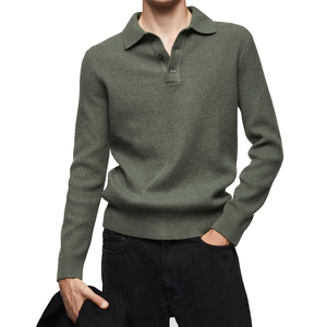 Polo à manches longues pour homme, coupe ajustée, couleur unie, patte de boutonnage, tissu extensible doux, respirant, léger, décontracté, pour tous les jours - Product Image 1