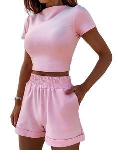 Ensemble deux pièces d'été pour femmes-Vêtements de survêtement courts et décontractés avec poches et shorts - Product Image 1