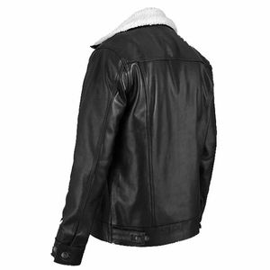 2026 Unisex Black Faux Leather <b>Shearling</b> <b>Jacket</b> Spring Coat Nylon Lining Zipper Front Streetwear - Product Image 2