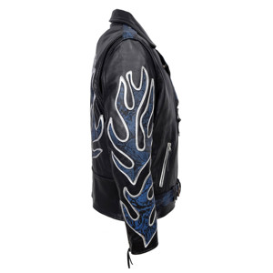 Custom 100% Genuine Cow Hide Leather <b>Biker</b> <b>Jacket</b> Men’s BRANDO Rocker Motorcycle Flame Waxed Leather <b>Jacket</b> Cross Zip OEM/ODM - Product Image 5