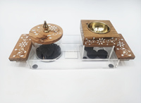 Arabe Ramadan Cadeau Religieux Fraise Parfum Bois Mère Perle Incrustation Mubkhar Bakhoor Brûleur Plateau Boîte Ensemble Moyen-Orient Encensoir