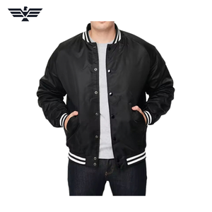 <b>Men's</b> Black <b>Waterproof</b> PU Leather Varsity Jacket O-Neck Collar Covered Button Embroidered Sporty Streetwear <b>Winter</b> <b>Coat</b> - Product Image 2