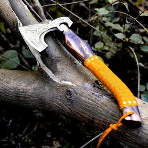 Personalised Viking <b>Axe</b> Handmade Carbon Steel Camping Hatchet Wood <b>Handle</b> Leather Sheath Forged for Wall Decoration Firewood - Product Image 1